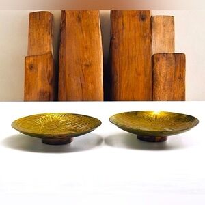 Tribal Brass etched Gold Decorative Bowls, Candle holder, planter Quito Ecuador